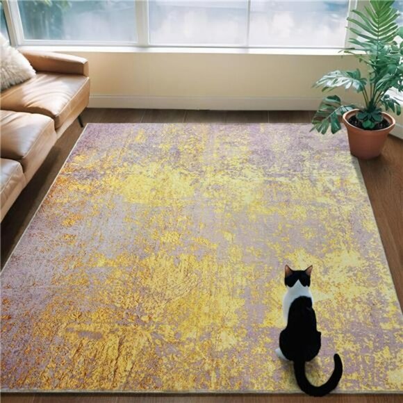 Modern Abstract Area Rug 3x5 Pink Washable Water Resistant Low Pile Indoor - Picture 2 of 7